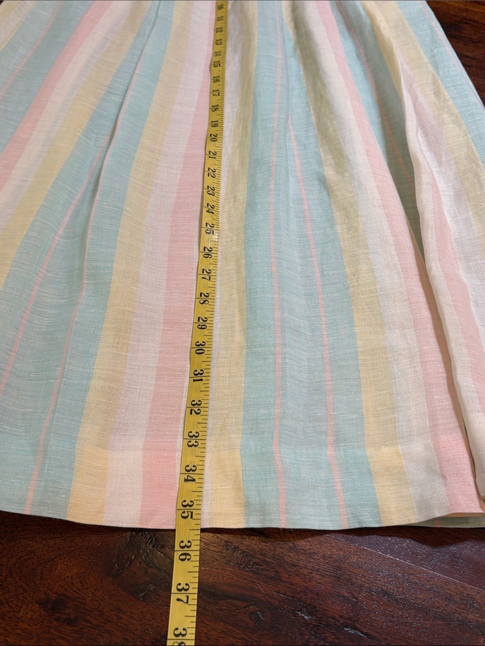 Vintage Tassels & Cuffs Corbin Ltd Striped Pastel Pleated Linen Skirt size Small - Picture 14 of 14